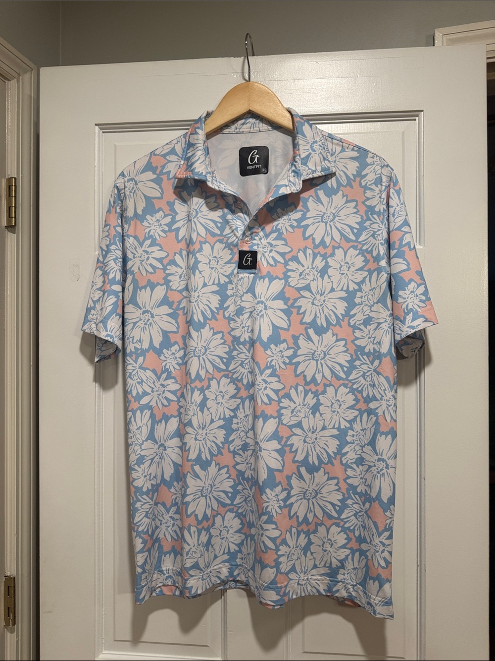 G/FORE Men's Floral Polo in Blue and Pink AOP XL golf